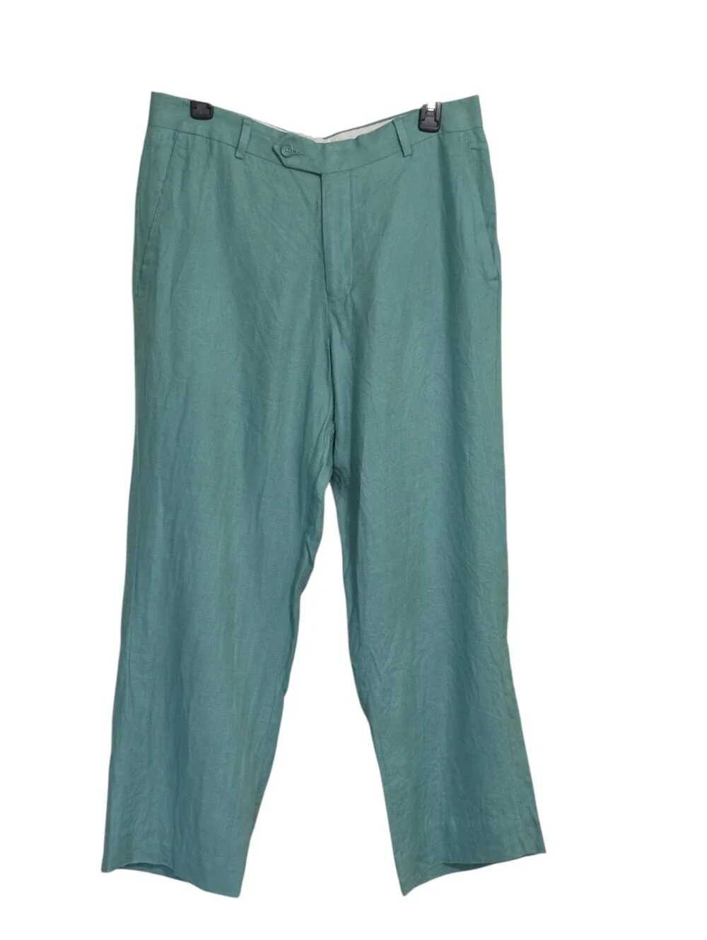 Paul Fredrick Green Linen Pants Slacks Sz 33X28 Flat Front